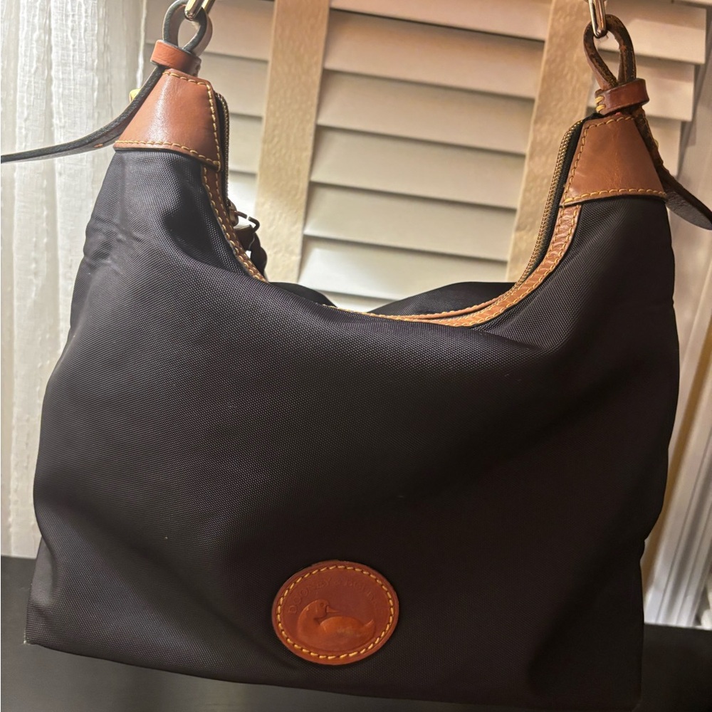 Dooney & Bourke Black Hobo Bag with Tan Accents